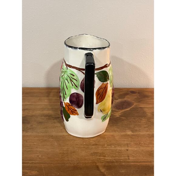 Vtg Southern Potteries Hand Painted Fruit Pitcher Apple & Grape Relief USA Made - Picture 4 of 7